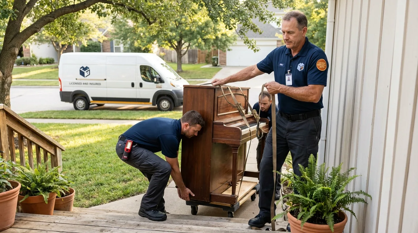 Licensed piano movers securing grand piano in Tribes Hill, NY