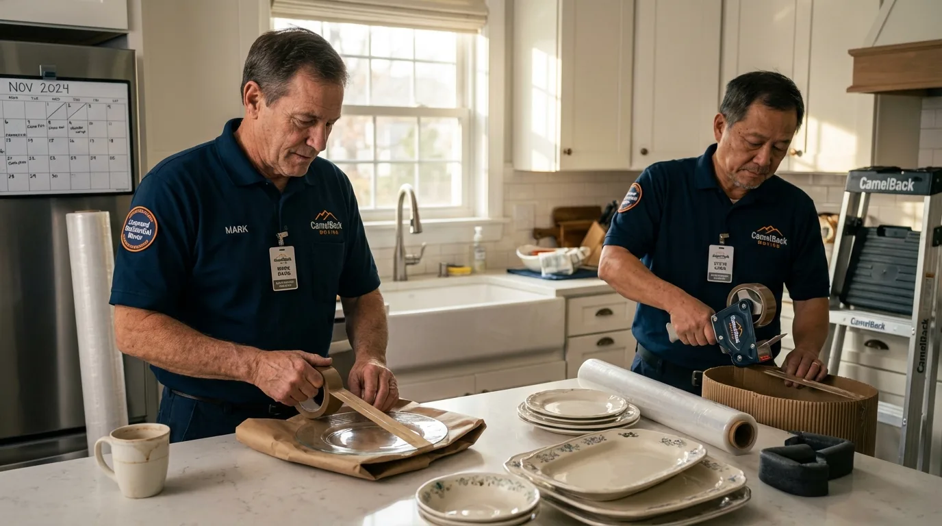 Professional crew packing kitchen dishware in Tribes Hill, NY